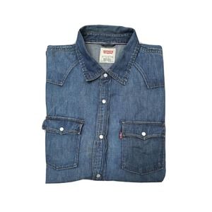 Levi's Strauss Mens Long Sleeve 100% Cotton Pearl Snap Denim Western Shirt 2XL